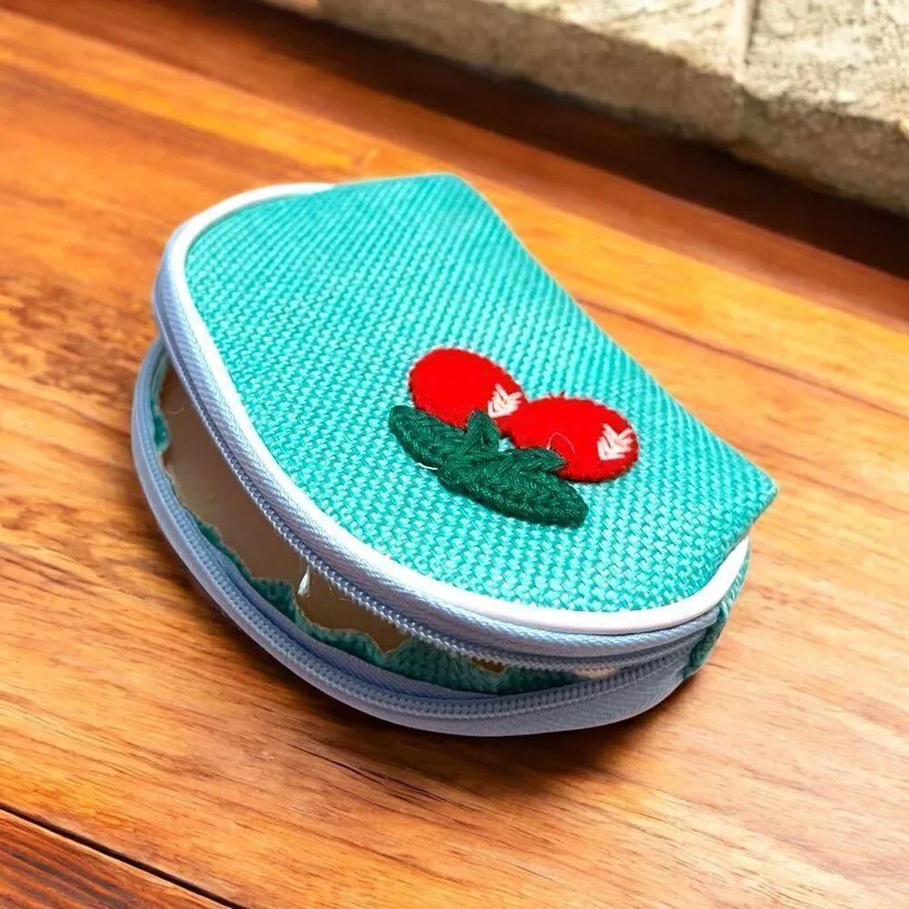 Cherry Teal Coin Purse Keychain